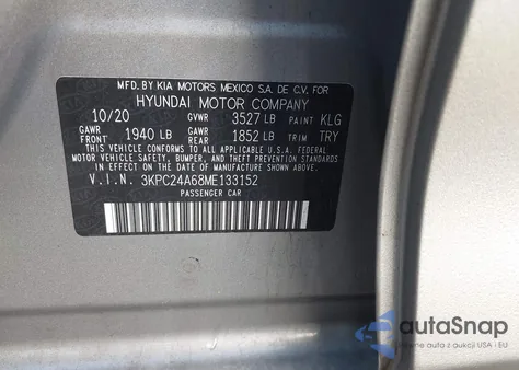 2021 Hyundai Accent Se z USA, uszkodzony, nr VIN 3KPC24A68ME133152